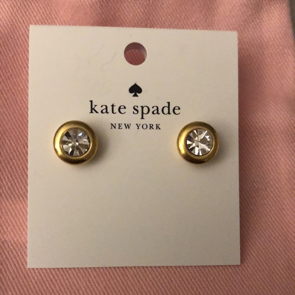Kate Spade Gold Tone On the Dot Round Stud Earrings Crystal Accent NWT & Pouch - Picture 5 of 12